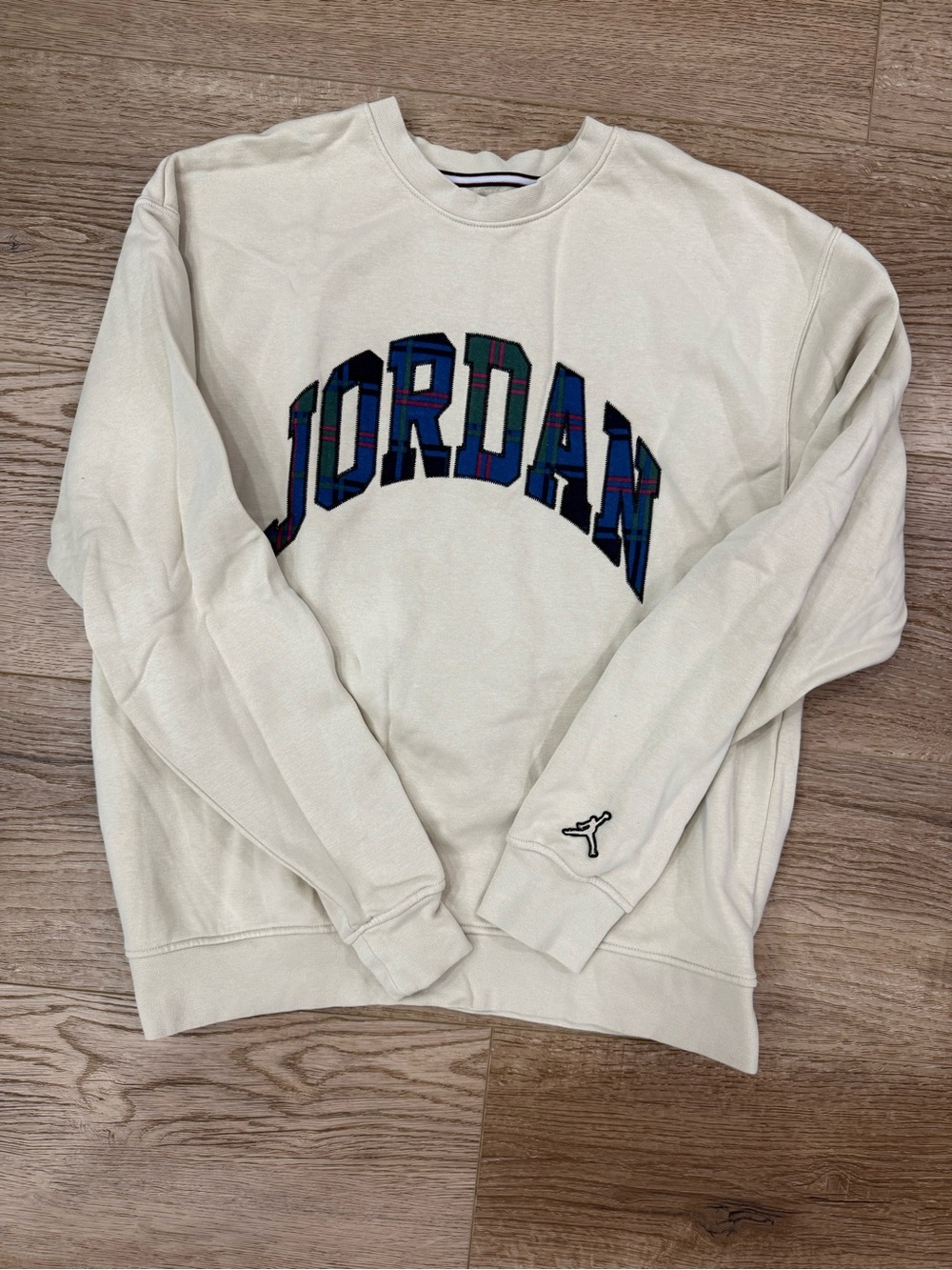 Jordan Crewneck Sweatshirt with Plaid Logo - Cream
